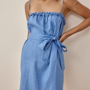 Reformation Ama Linen Dress Parisian Blue Size L
